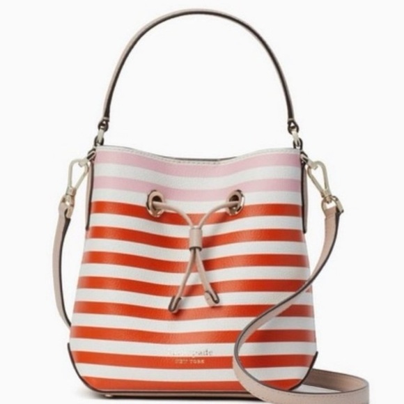 Kate Spade New York EVA STRIPE SMALL BUCKET BAG NWOT comes with duster bag - Picture 3 of 4